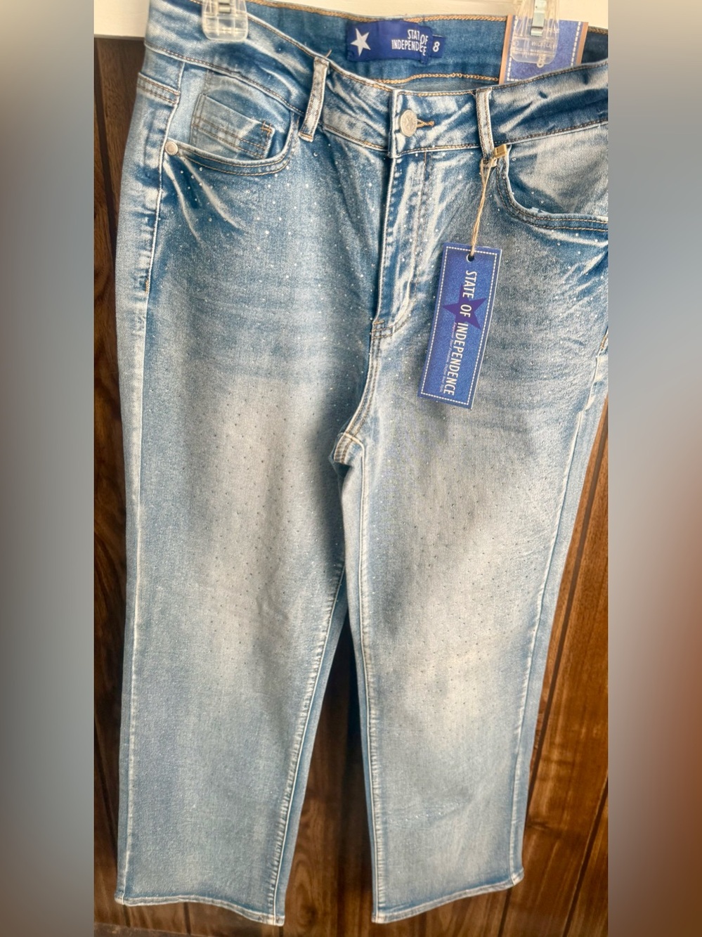 State of Independence, rhinestone, high-rise, wide leg jeans